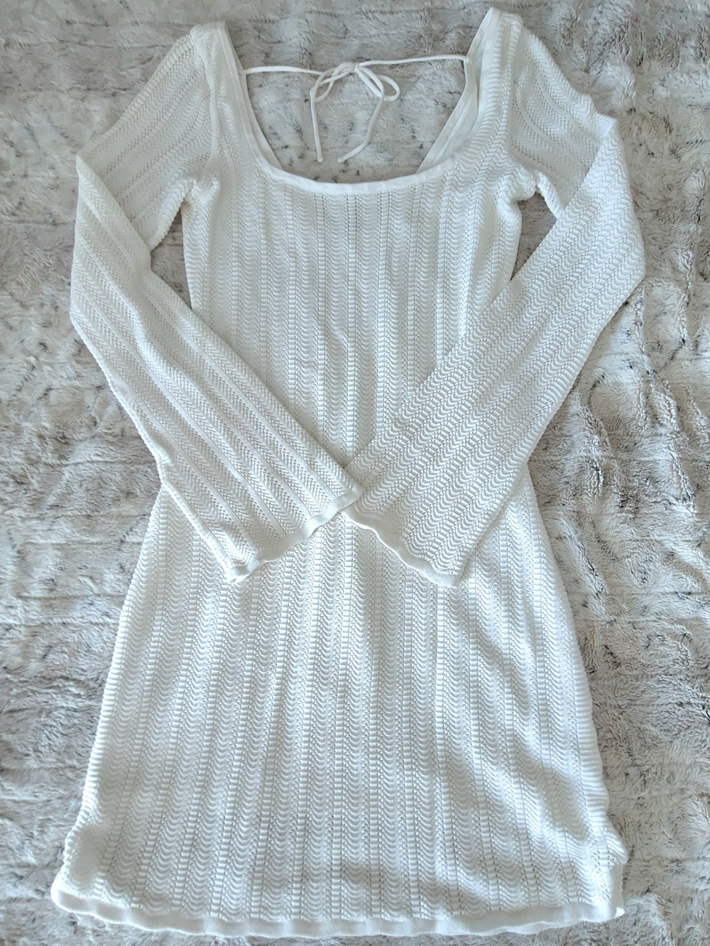 White Knit Long Sleeve Scoop Dress Hollister - Size Small